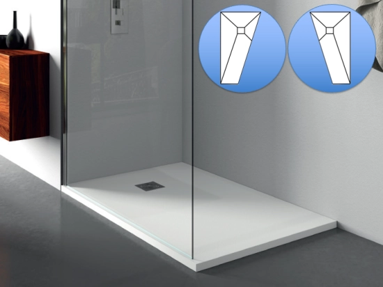 Receveur de douche en forme de trapèze, en fabrication sur mesure, largeur 60 à 210 cm X 60 à 100 cm, résine pleine masse PN24 de couleurs, LIVRAISON RAPIDE, OFFERTE